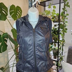 Women's Navy Sleeveless Hood Vest